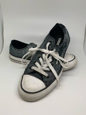 Converse Black Herringbone Low-Top Sneakers with White Laces